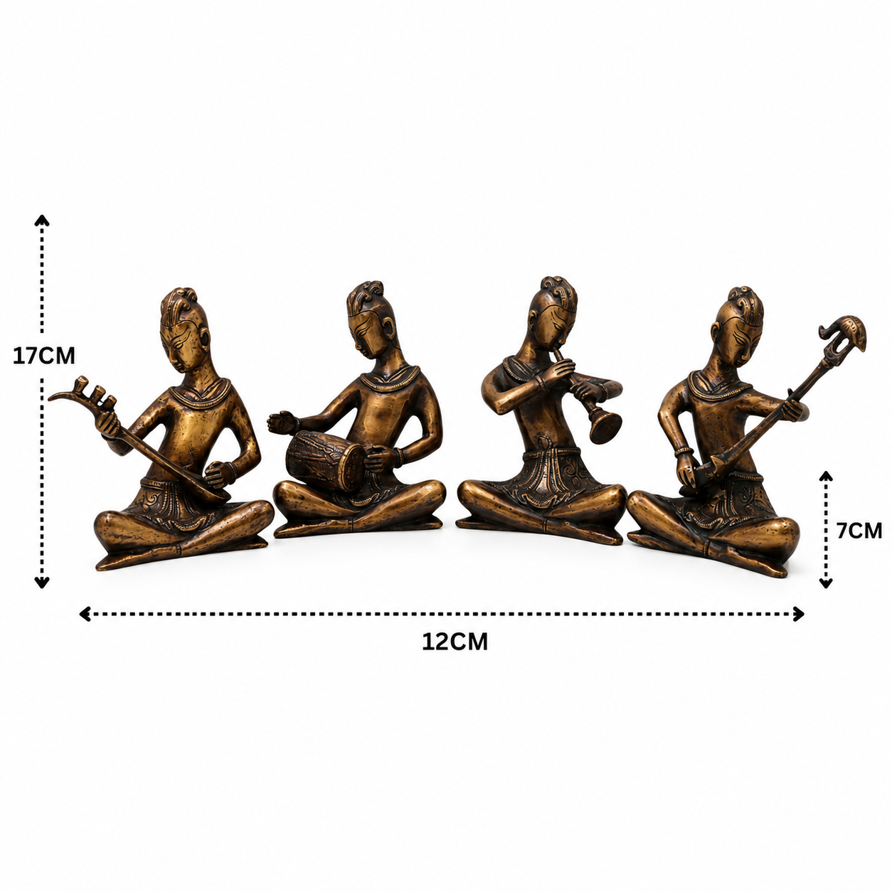 Handcrafted Brass Musician Sculpture Set of 4 – Brass Musical Figurines Orchestra Sculpture for Home Décor &amp; Luxury Gifting 6.5 Inch