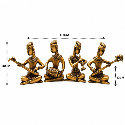 Handcrafted Brass Musician Set of 4 – Traditional Brass Musical Figurines Orchestra Sculpture for Home Décor &amp; Luxury Gifting 4 Inch