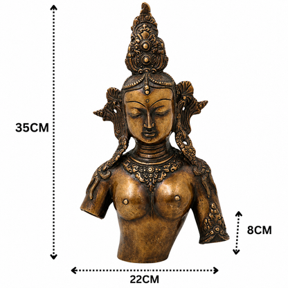 Brass Half Tara Mahavidya Sculpture – Handcrafted Traditional Unique Chola Style Tara Maa Murti for Pooja, Home Mandir, Spiritual Décor &amp; Gifting 14 Inch