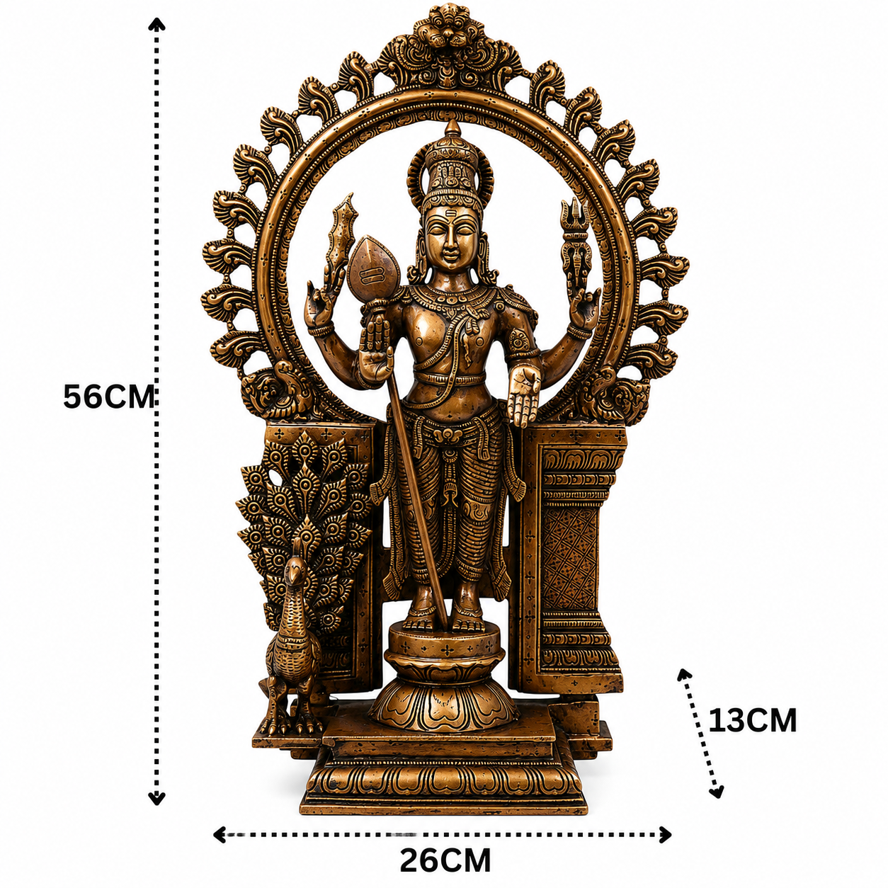 Brass Subramanya Murugan Kartikeya Idol – Fine Golden Finish Subrahmanya Skanda Kumaraswamy Murti for Puja &amp; Home Mandir 22 Inch
