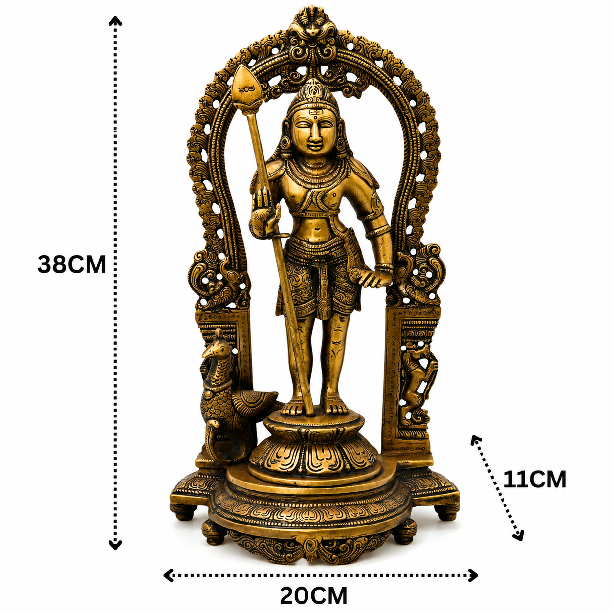 Brass Subramanya Murugan Idol – Fine Golden Finish for Puja &amp; Home Mandir 15 Inch