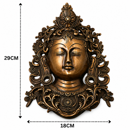 Handcrafted Brass Tara Devi Mask Wall Hanging – Handcrafted Mahavidya Goddess Face Wall Décor for Pooja, Home Mandir &amp; Spiritual Gifting 11.5 Inch