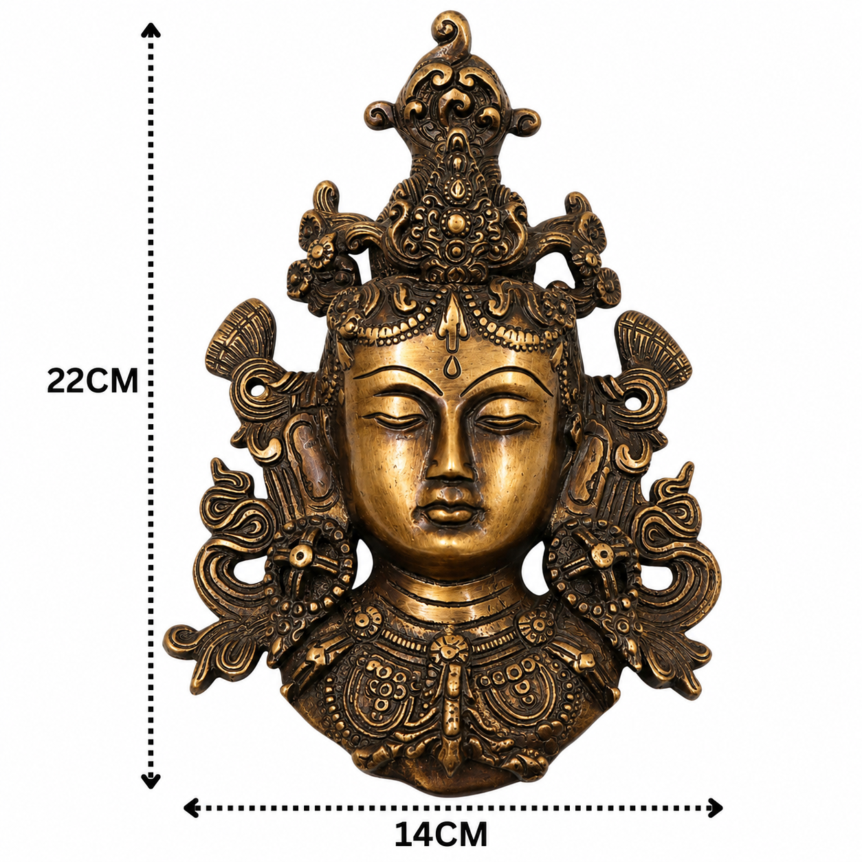 Brass Tara Devi Mask Wall Hanging – Handcrafted Mahavidya Goddess Face Wall Décor for Pooja, Home Mandir &amp; Spiritual Gifting 8.5 Inch