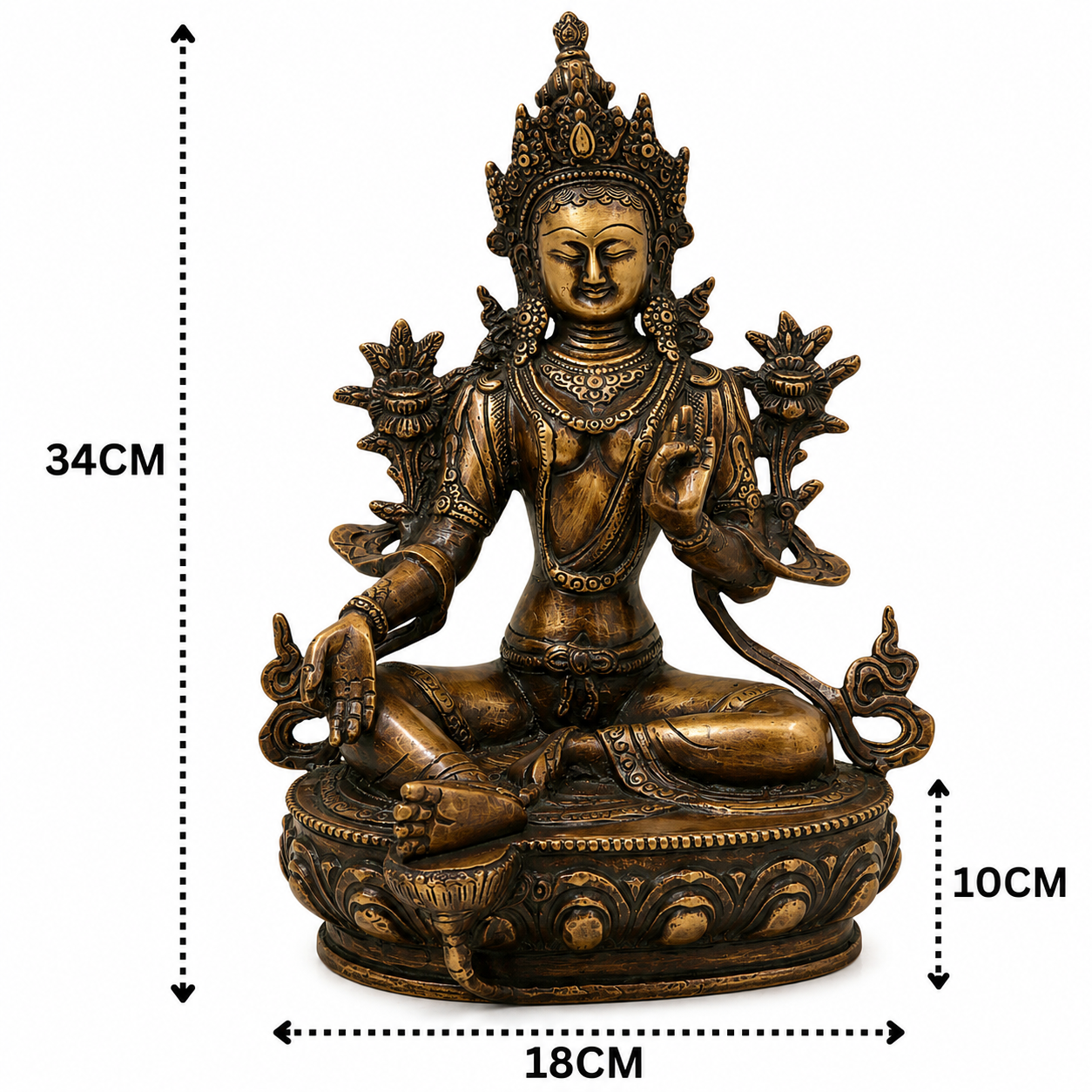 Brass Green Tara Devi Idol – Handcrafted Traditional Unique Chola Style Tara Maa Murti for Pooja, Home Mandir, Spiritual Décor &amp; Gifting 13.5 Inch