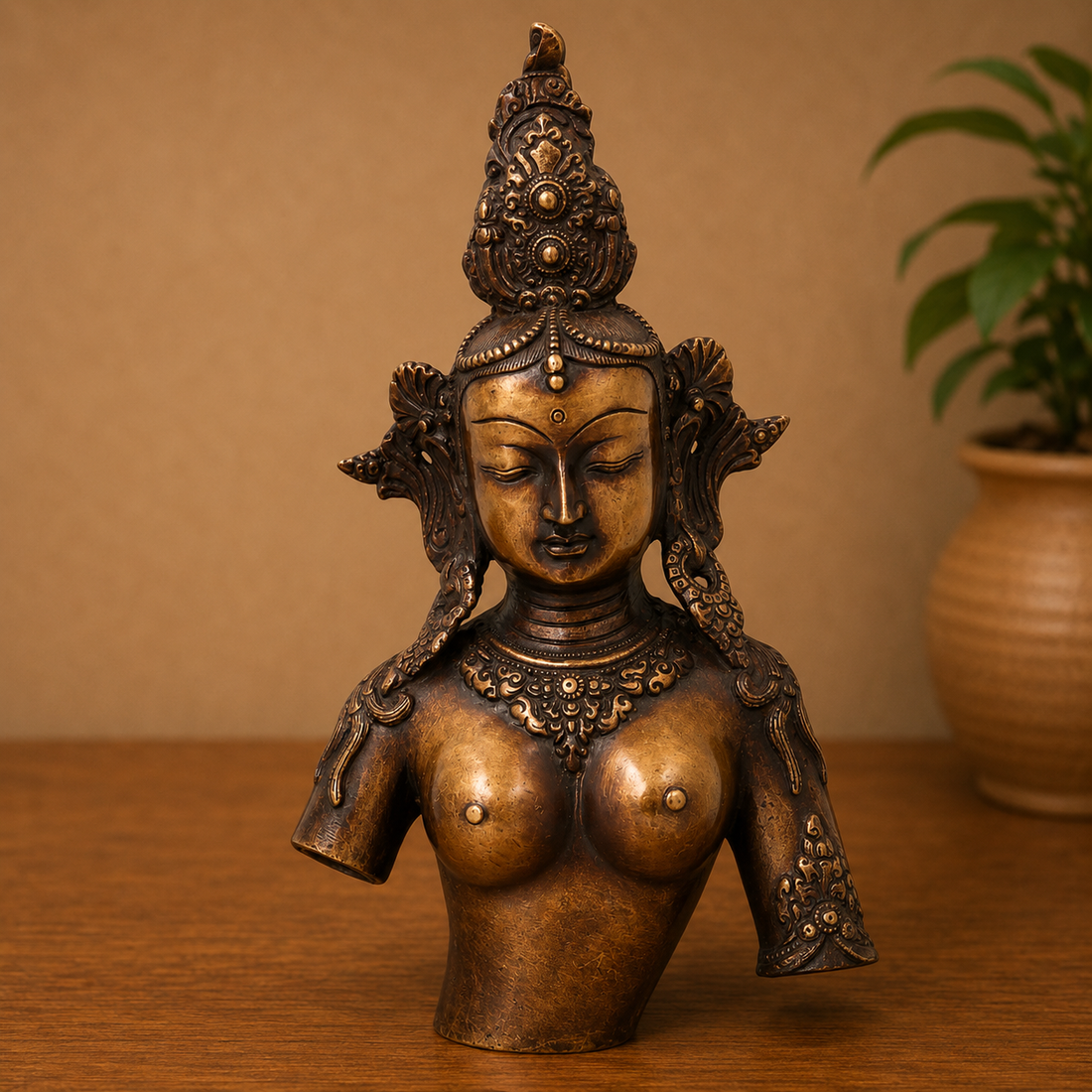 Brass Half Tara Mahavidya Sculpture – Handcrafted Traditional Unique Chola Style Tara Maa Murti for Pooja, Home Mandir, Spiritual Décor &amp; Gifting 14 Inch