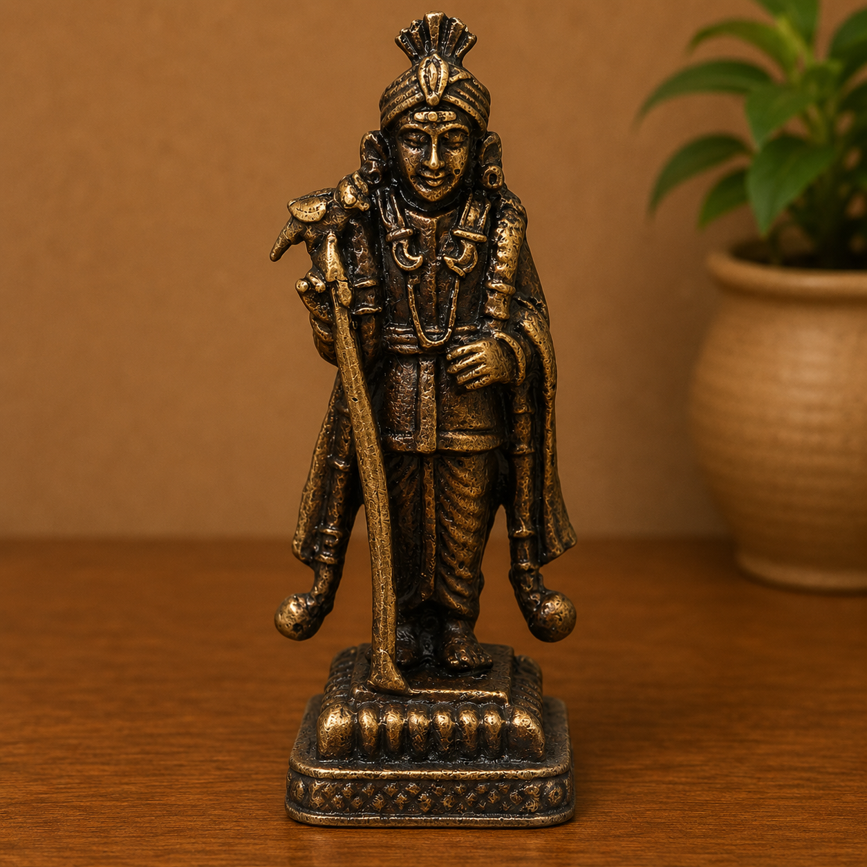 Brass Small Subramanya Murugan Kartikeya Idol – Handcrafted Subrahmanya Skanda Kumaraswamy Murti for Puja &amp; Home Mandir 2 Inch