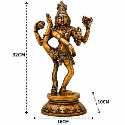 Brass Nataraja Sculpture – Handcrafted Chola Style Dancing Shiva Idol for Pooja, Home Mandir, Temple Décor &amp; Spiritual Gifting 12.5 Inch