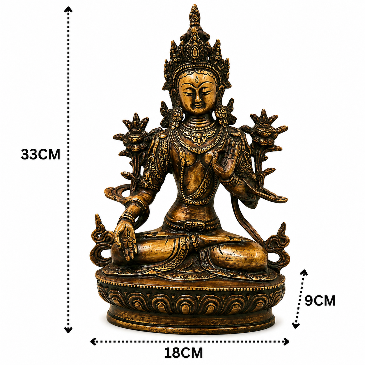 Brass Shveta Tara Devi Idol – Handcrafted Traditional Unique Chola Style Tara Maa Murti for Pooja, Home Mandir, Spiritual Décor &amp; Gifting 13 Inch