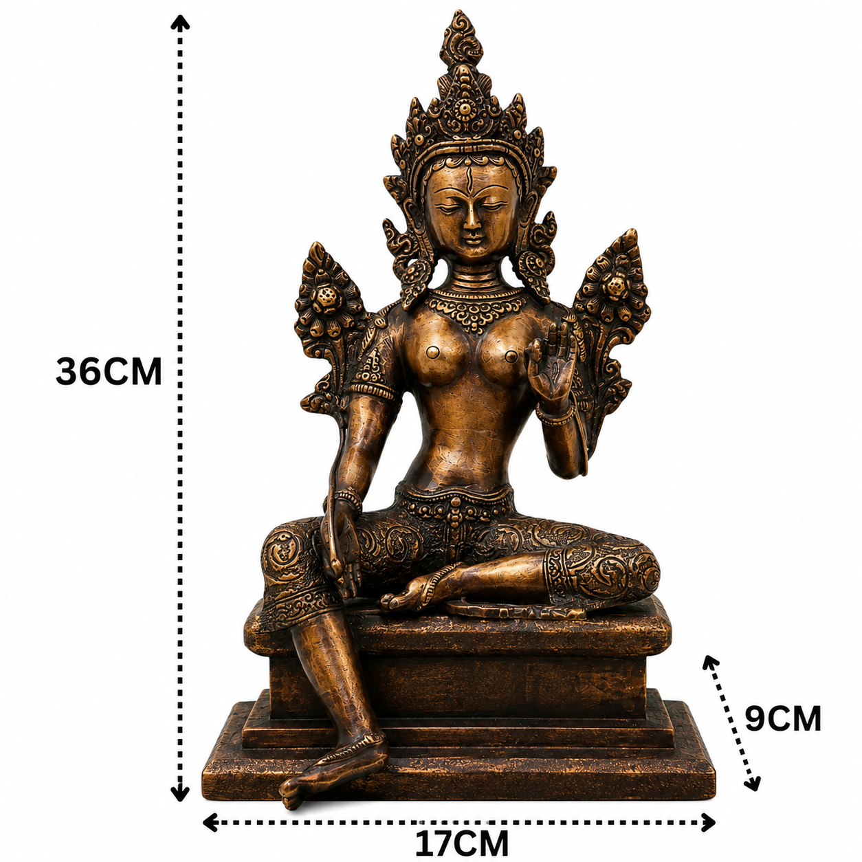 Brass Maa Tara Idol Murti – Handcrafted Mahavidya Tara Devi Statue for Pooja, Home Mandir, Spiritual Décor &amp; Gifting 14 Inch
