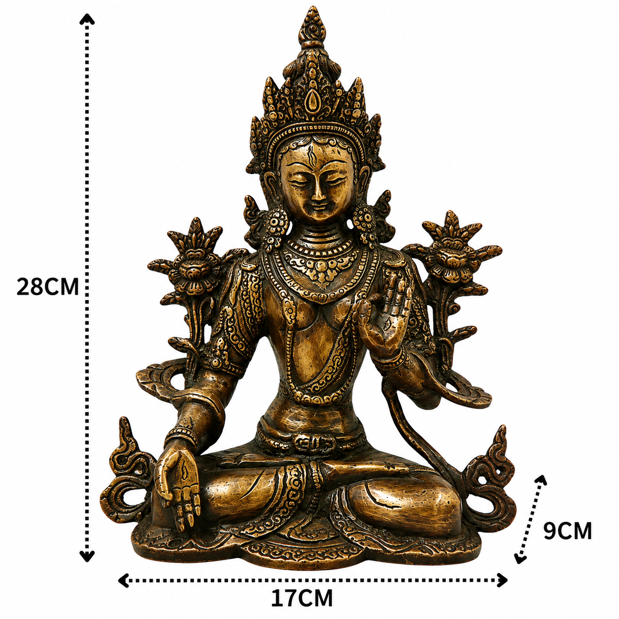 Handcrafted Brass White Tara Devi Idol – Handcrafted Traditional Unique Chola Style Tara Maa Murti for Pooja, Home Mandir, Spiritual Décor &amp; Gifting 11 Inch
