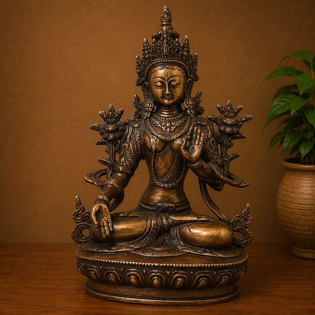 Brass Shveta Tara Devi Idol – Handcrafted Traditional Unique Chola Style Tara Maa Murti for Pooja, Home Mandir, Spiritual Décor &amp; Gifting 13 Inch