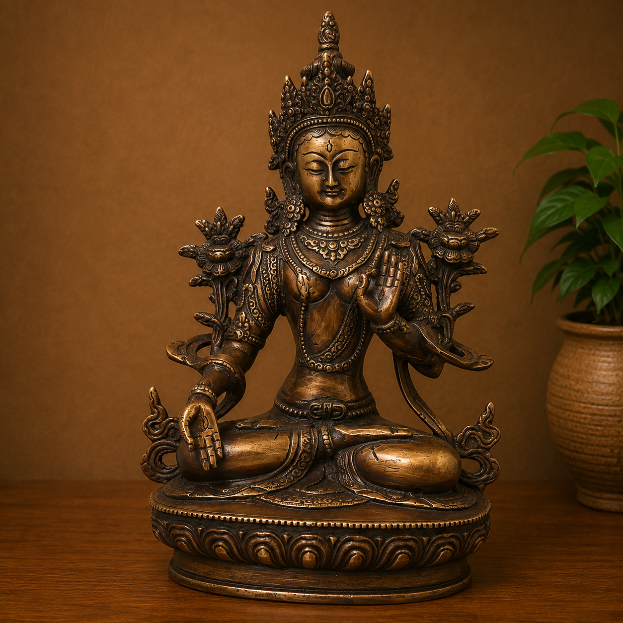 Brass Shveta Tara Devi Idol – Handcrafted Traditional Unique Chola Style Tara Maa Murti for Pooja, Home Mandir, Spiritual Décor &amp; Gifting 13 Inch