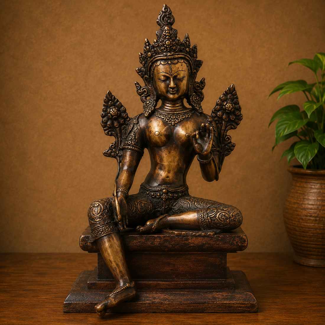 Brass Maa Tara Idol Murti – Handcrafted Mahavidya Tara Devi Statue for Pooja, Home Mandir, Spiritual Décor &amp; Gifting 14 Inch