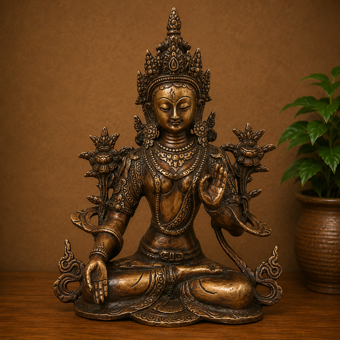 Handcrafted Brass White Tara Devi Idol – Handcrafted Traditional Unique Chola Style Tara Maa Murti for Pooja, Home Mandir, Spiritual Décor &amp; Gifting 11 Inch