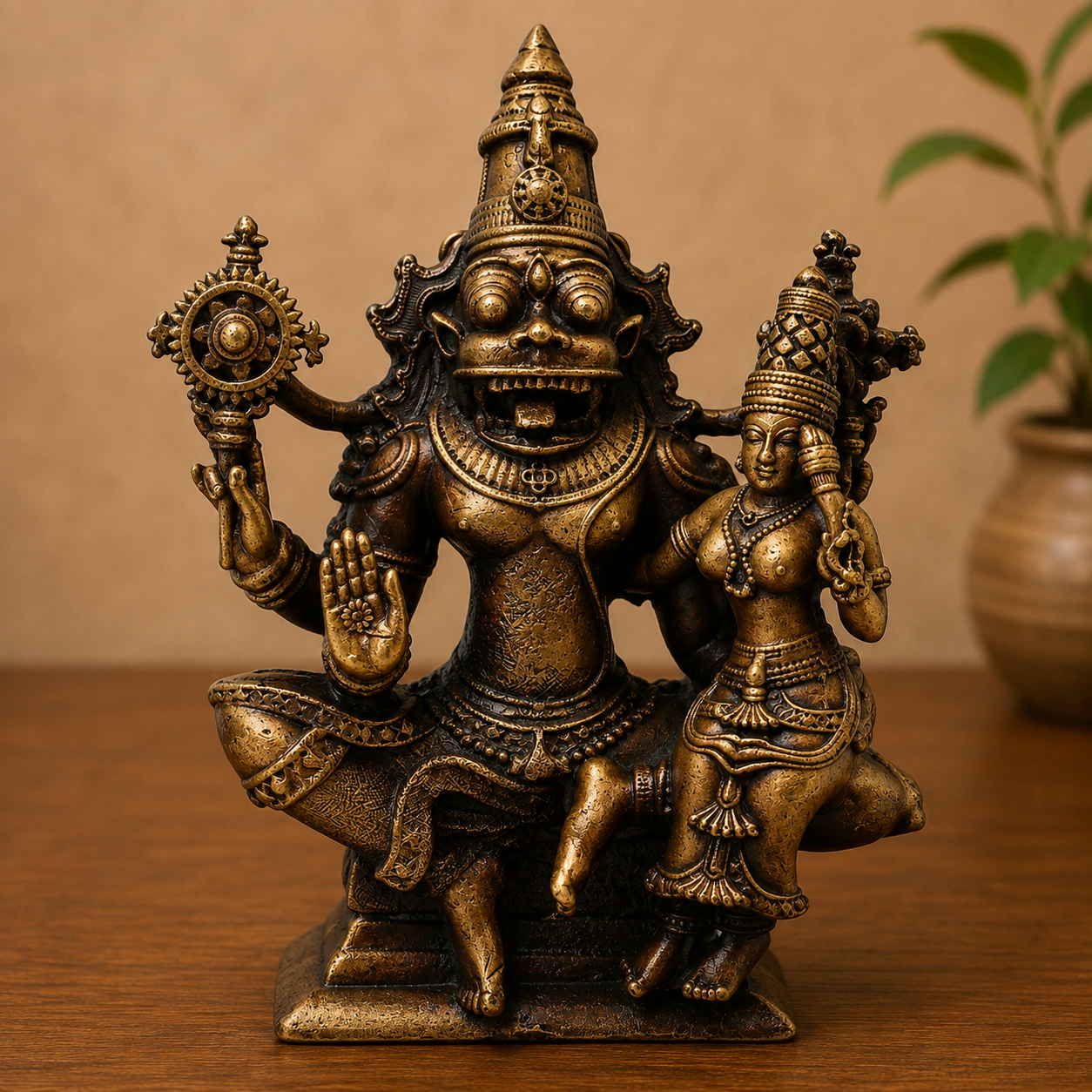 Brass Lakshmi Narasimha Idol – Traditional Narahari Swamy Murti for Pooja, Home Mandir, Spiritual Décor &amp; Gifting 5 Inch