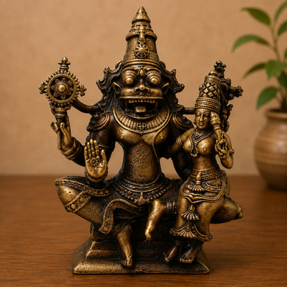 Brass Lakshmi Narasimha Idol – Traditional Narahari Swamy Murti for Pooja, Home Mandir, Spiritual Décor &amp; Gifting 5 Inch