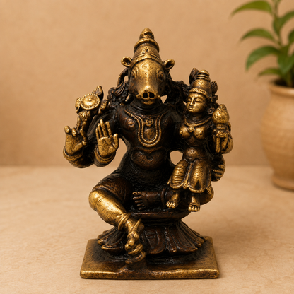 Brass Lakshmi Narasimha Idol – Traditional Narahari Murti for Pooja, Home Mandir, Spiritual Décor &amp; Gifting 3 Inch