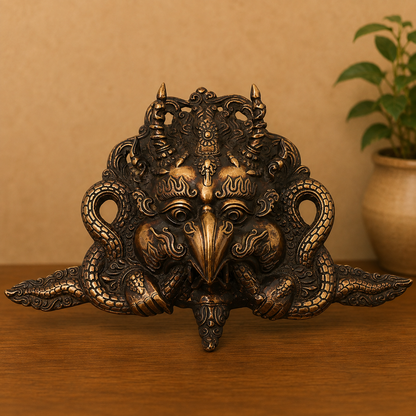 Handcraftedd Brass Garuda Face Wall Hanging – Handcrafted Vishnu Vahana Garuda Mask for Temple, Home Mandir, Spiritual Décor &amp; Gifting 7.5 Inch