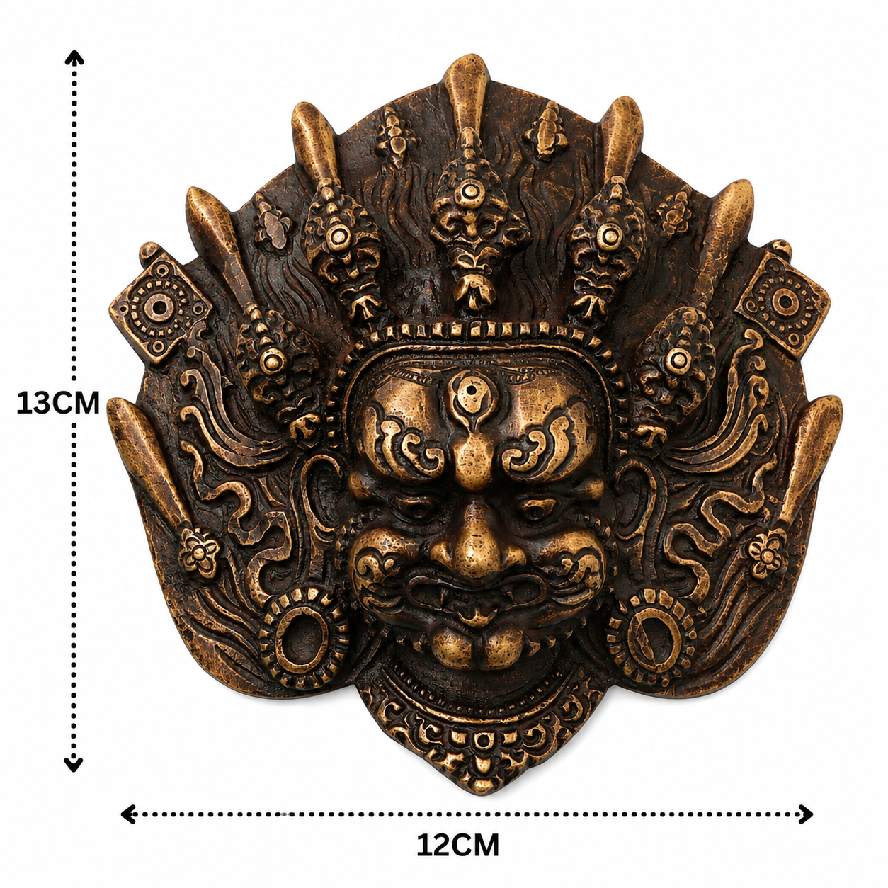 Brass Kala Bhairava Face Mask Wall Hanging – Traditional Bhairav Mukh Wall Décor for Pooja, Vastu, Temple &amp; Spiritual Gifting 5 Inch