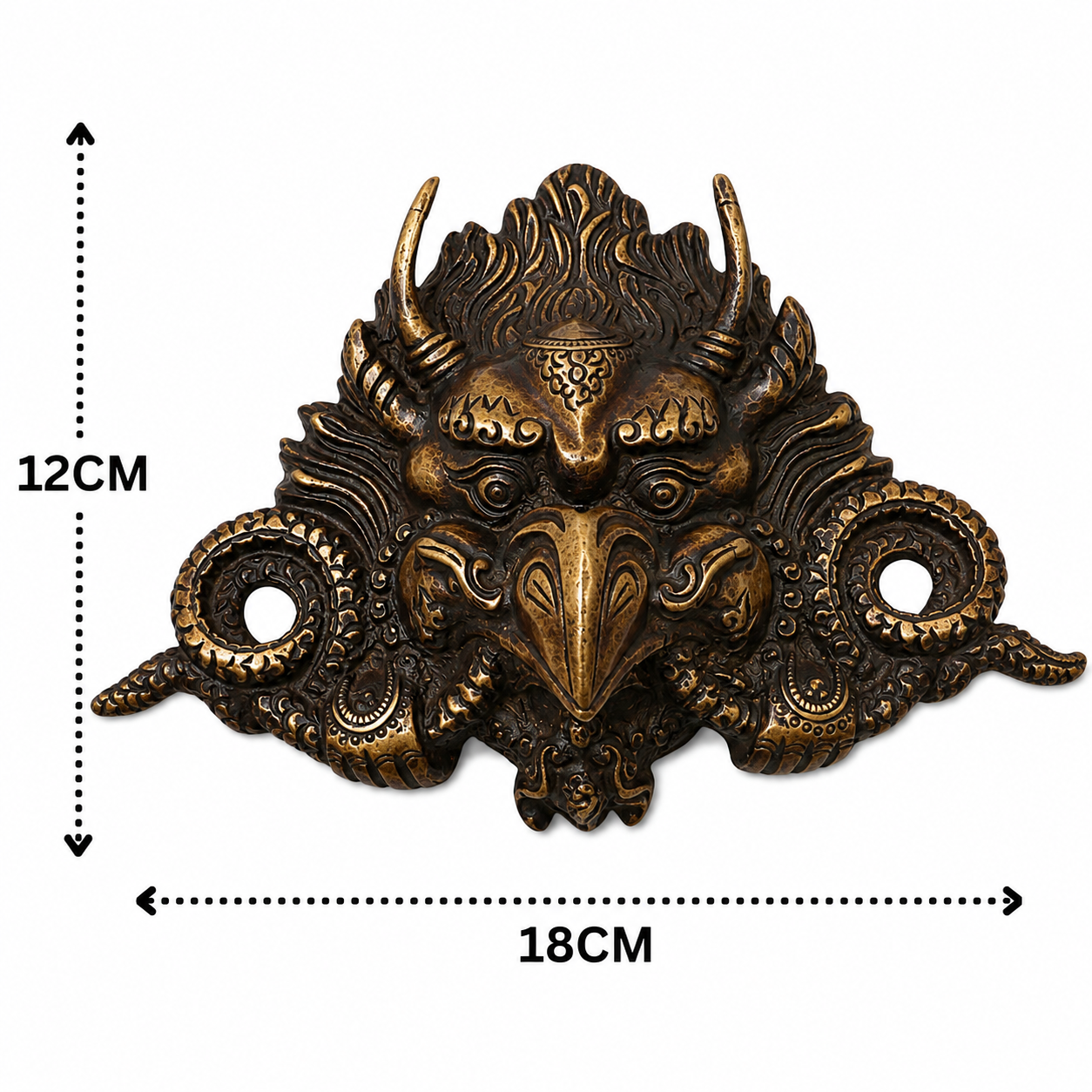 Brass Garuda Mask Wall Hanging – Handcrafted Vishnu Vahana Garuda Mask for Temple, Home Mandir, Spiritual Décor &amp; Gifting 4.5 Inch
