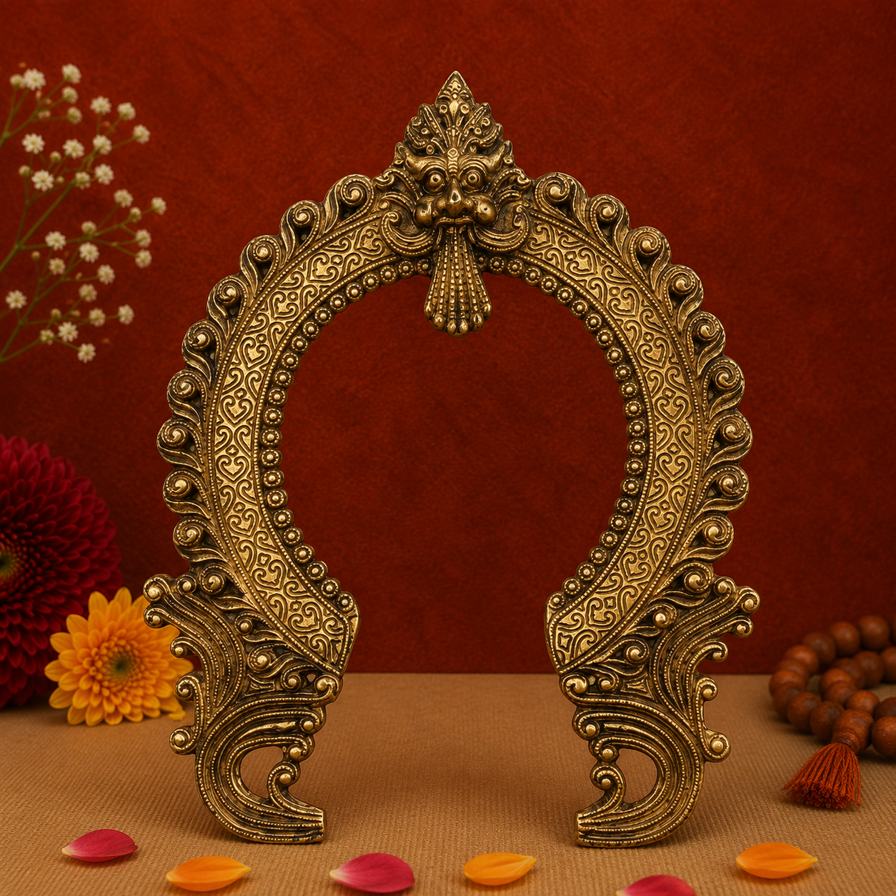 Antique Brass Arch Frame with Mythical Motifs 14.5 Inch