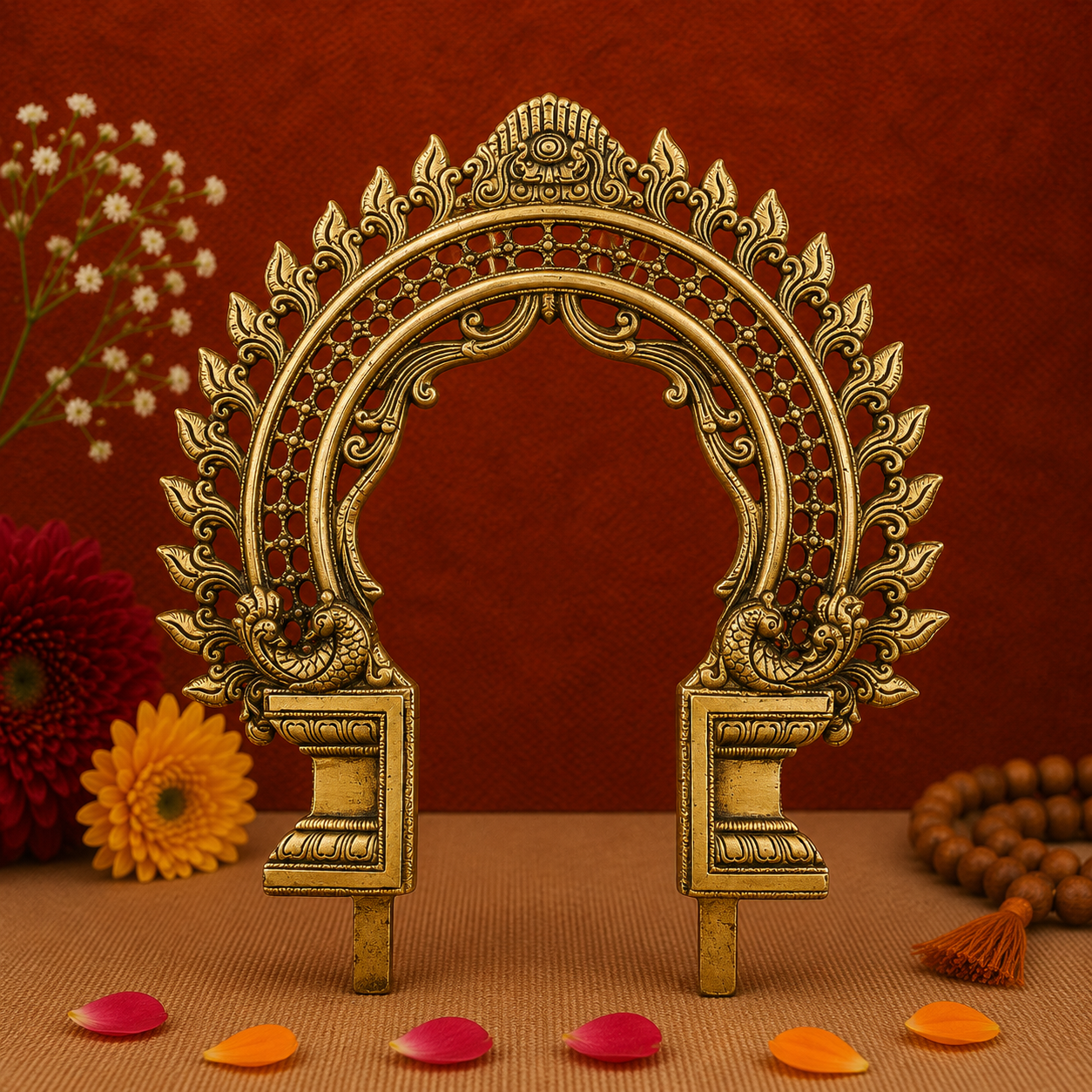 Traditional Brass Arch Frame with Peacock Motifs 13 Inch