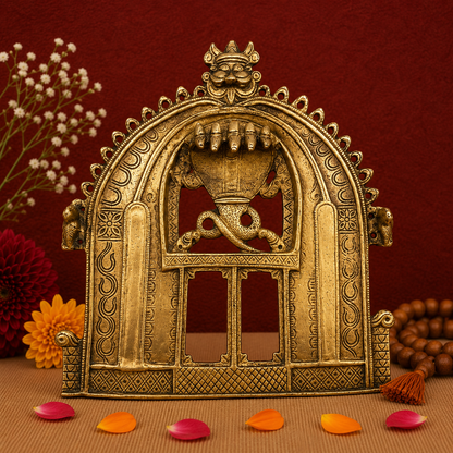 Antique Brass Temple Arch Frame with Mythical Motifs 9 Inch