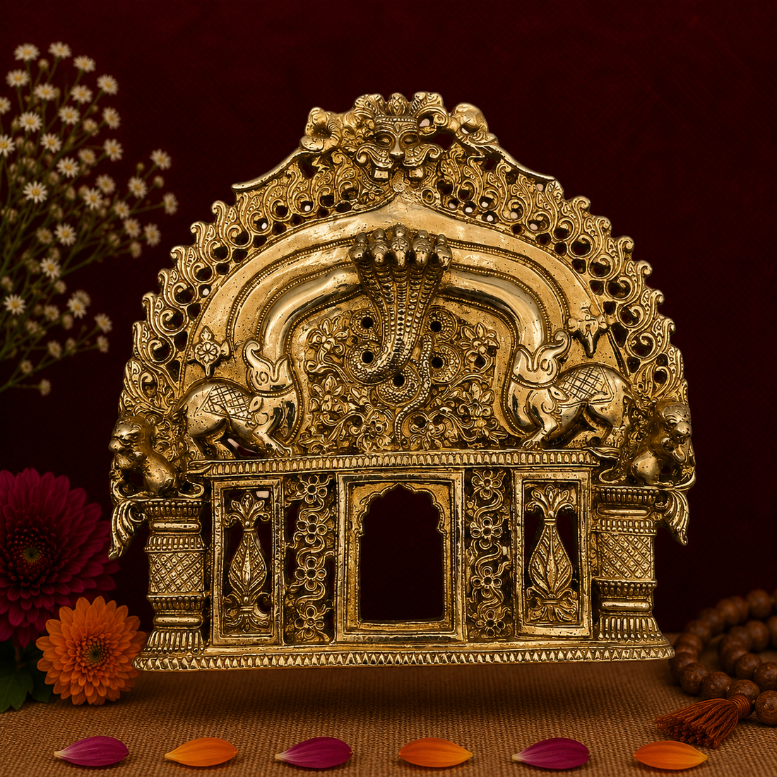 Ornate Antique Brass Temple Backdrop Frame 8 Inch
