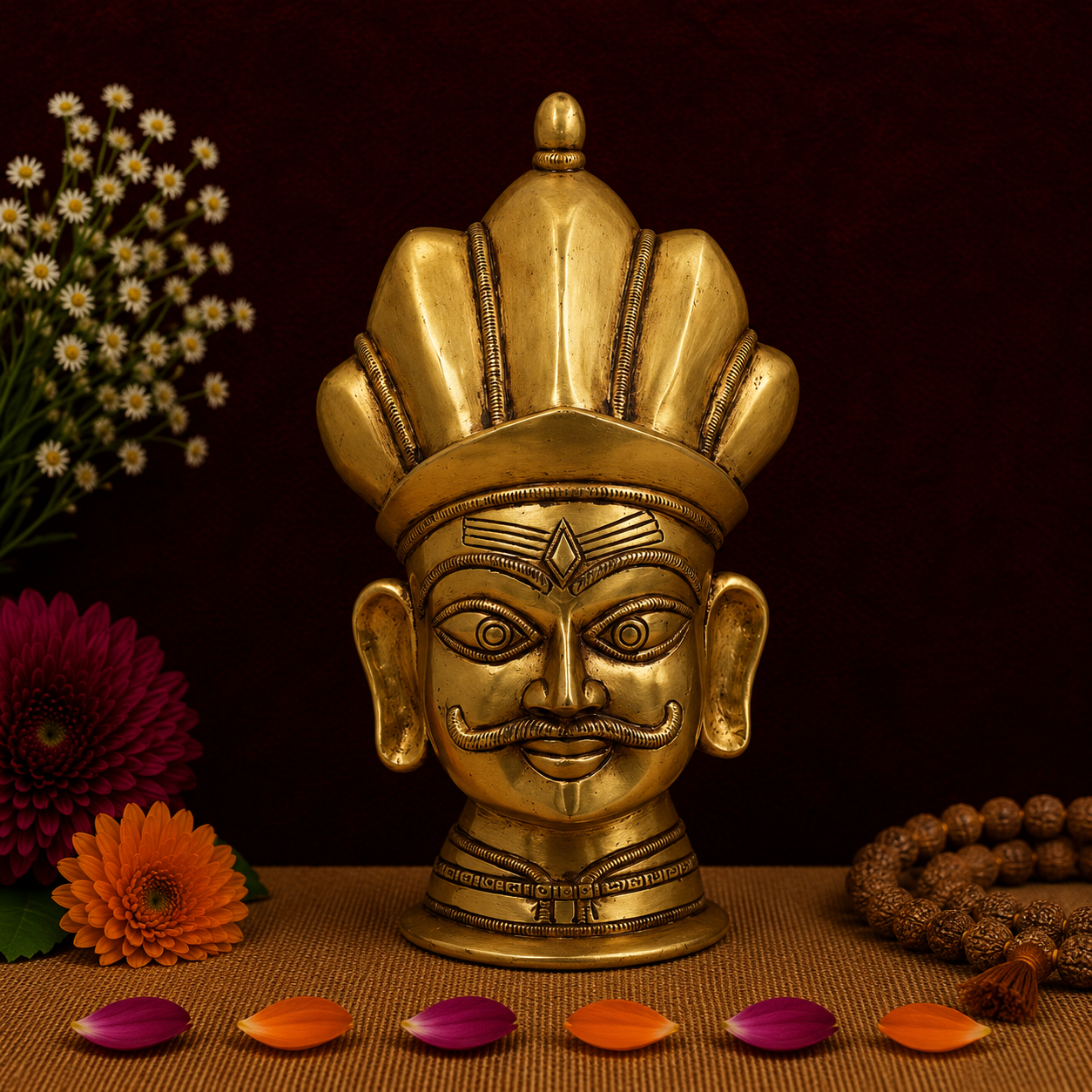 Handcrafted Brass Kaal Bhairav Wall Mask 9.5 Inch
