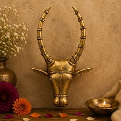 Handcrafted Brass Antelope Head Wall Decor 14.5 Inch