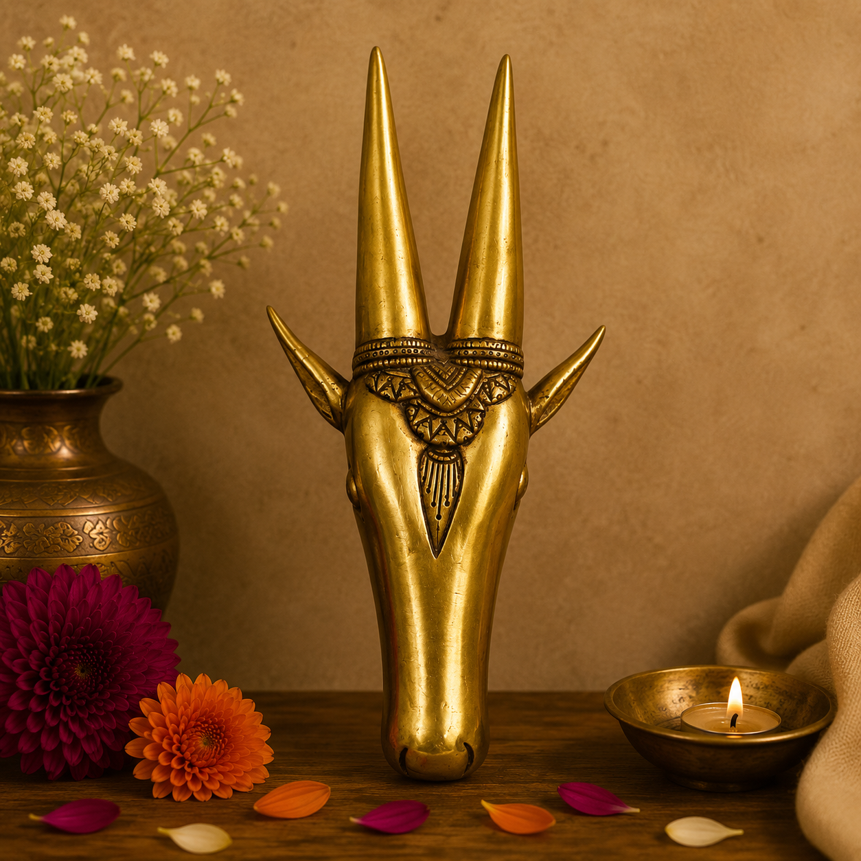 Brass Antelope Wall Mask 12 Inch
