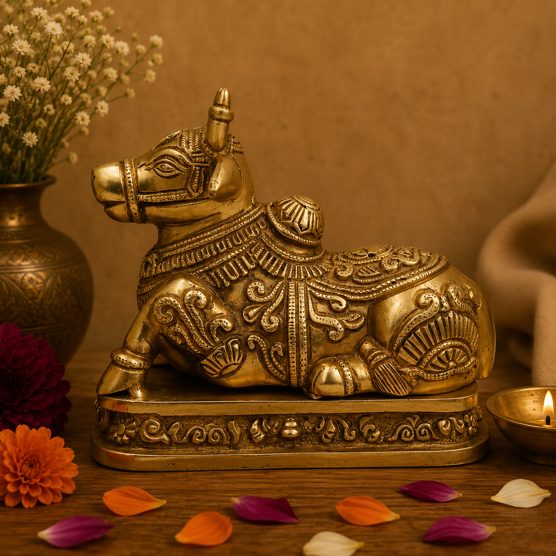 Handcrafted Brass Nandi Statue  6.5 Inch