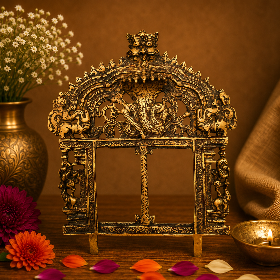 Exquisite Traditional Brass Arch Frame with Mythological Design 10 Inch