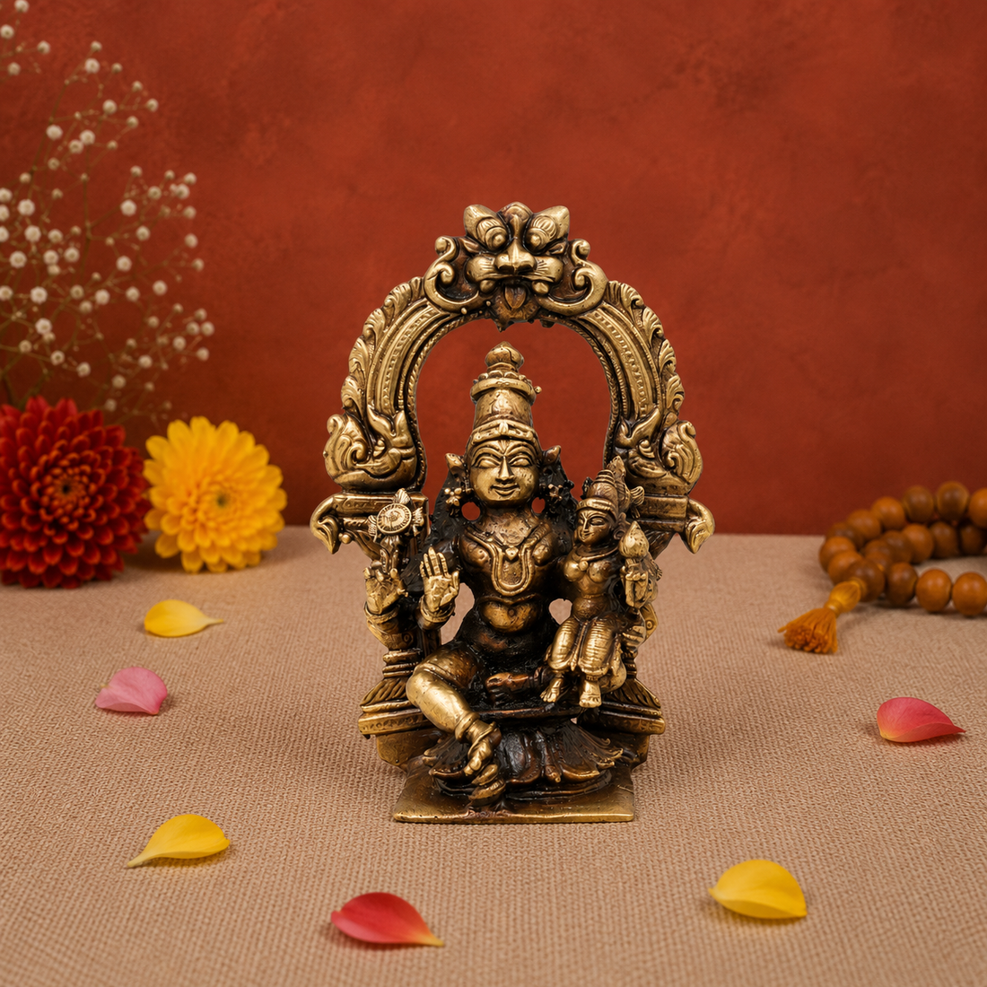 Traditional Brass Lakshmi Narasimha Idol – Traditional Narayana Swamy Chola Style Sculpture for Pooja, Home Mandir, Spiritual Décor &amp; Gifting 4 Inch