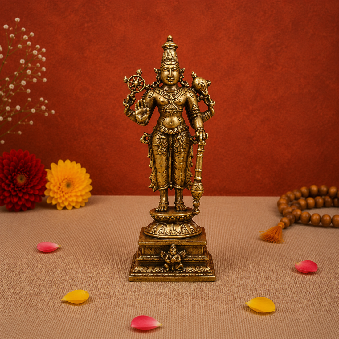 Unique Brass Vishnu Idol –  Handcrafted Narayana Govinda Murti Traditional Chola Sculpture for Pooja Home Decor Gifting Spiritual Decor 5 Inch