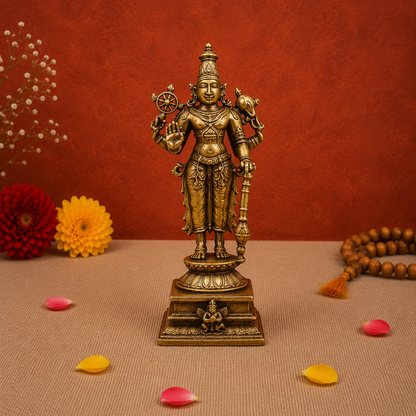 Unique Brass Vishnu Idol –  Handcrafted Narayana Govinda Murti Traditional Chola Sculpture for Pooja Home Decor Gifting Spiritual Decor 5 Inch