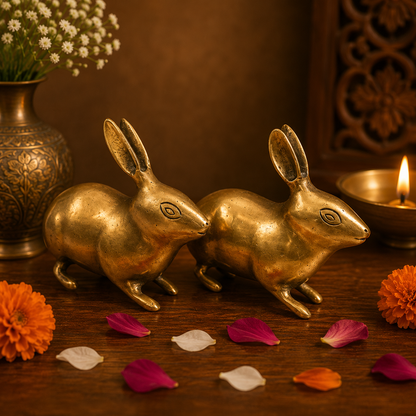 Handcrafted Brass Rabbit Pair Figurines 4.5 Inch