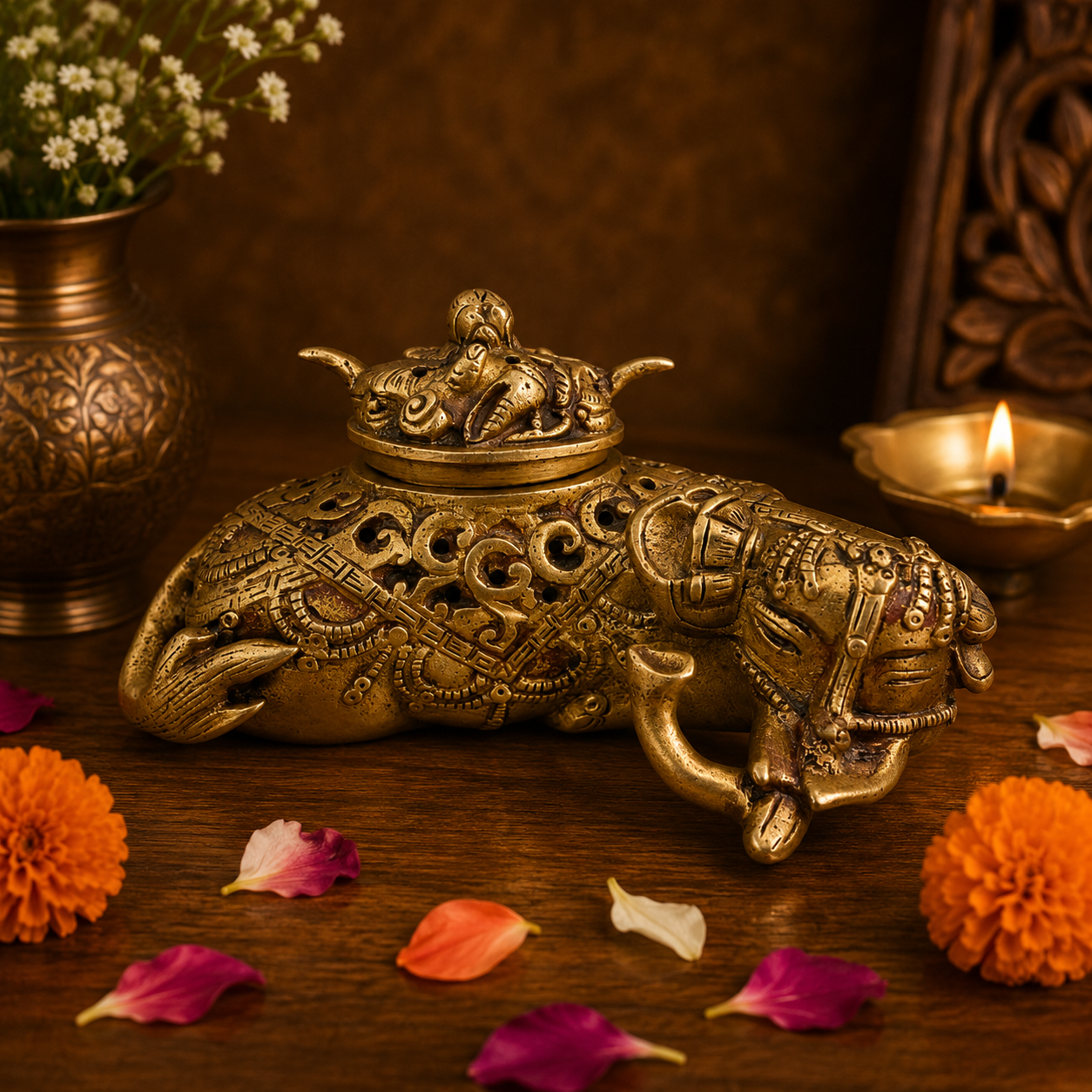 Handcrafted Brass Nandi Incense Burner 4 Inch