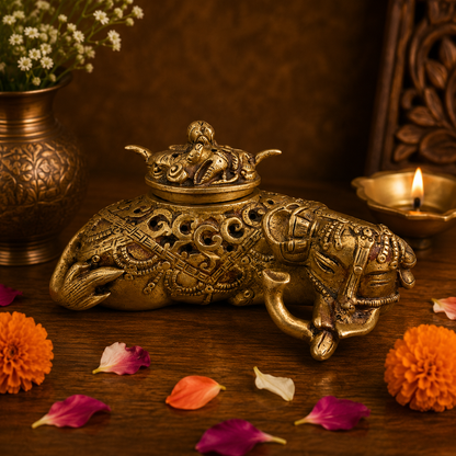 Handcrafted Brass Nandi Incense Burner 4 Inch