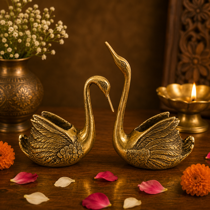 Handcrafted Brass Swan Figurines 8 Inch