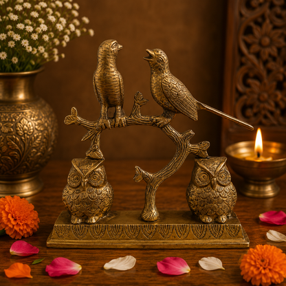 Handcrafted Brass Birds and Owls Figurine 9 Inch