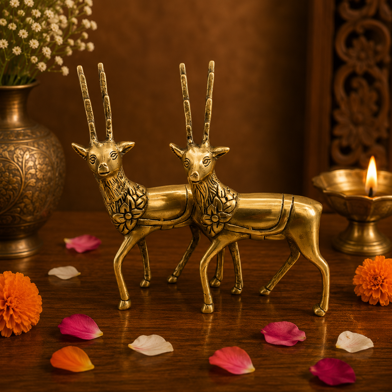 Handcrafted Brass Deer Figurines 7 Inch