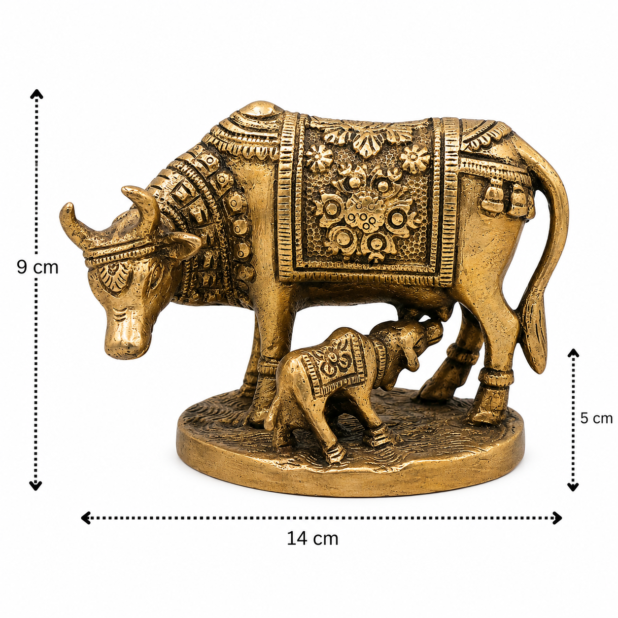 Handcrafted Brass Cow with Calf 3.5 Inch