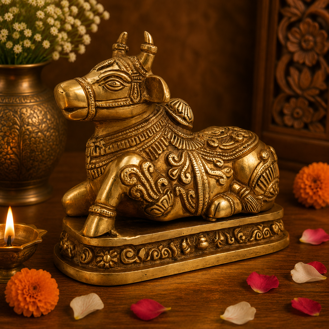 Handcrafted Brass Nandi Statue 6.5 Inch