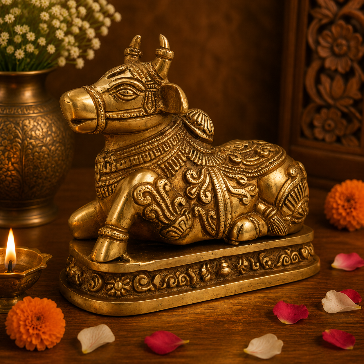Handcrafted Brass Nandi Statue 6.5 Inch