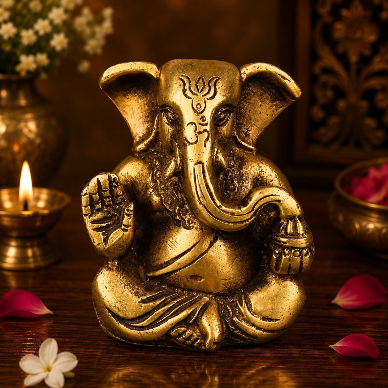 Handcrafted Traditional Brass Ganesha Ganapati Vinayaka Idol –Handcrafted Traditional Chola Style Ganapati Vinayaka Murti for Pooja, Home Mandir, Décor &amp; Gifting 3 Inch