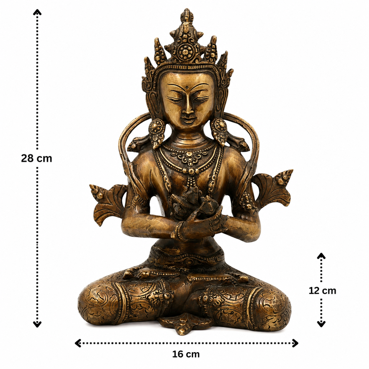 Brass Vajradhara Gautama Buddha Idol – Handcrafted Buddha Ajita Bodhisattva Murti for Pooja, Home Décor &amp; Spiritual Gifting 11 Inch