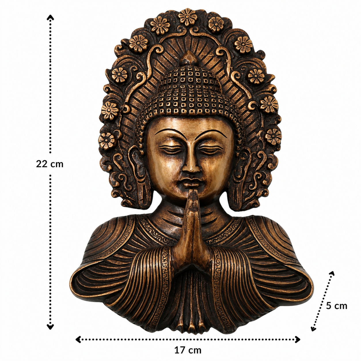 Brass Shakyamuni Buddha Face Wall Decor – A Symbol of Serenity and Enlightenment 8.5 Inch