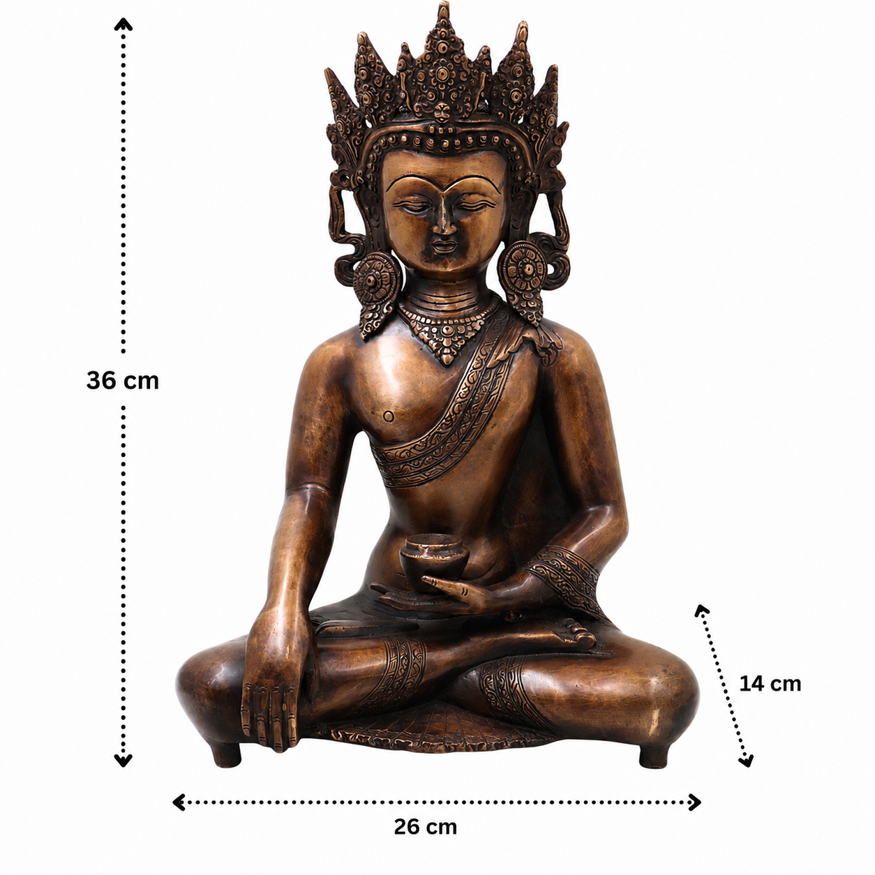 Brass Crown Gautama Buddha Idol – Handcrafted Buddha Ajita Bodhisattva Murti for Pooja, Home Décor &amp; Spiritual Gifting 14 Inch