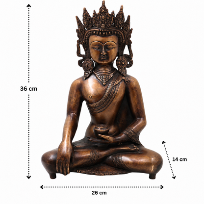 Brass Crown Gautama Buddha Idol – Handcrafted Buddha Ajita Bodhisattva Murti for Pooja, Home Décor &amp; Spiritual Gifting 14 Inch